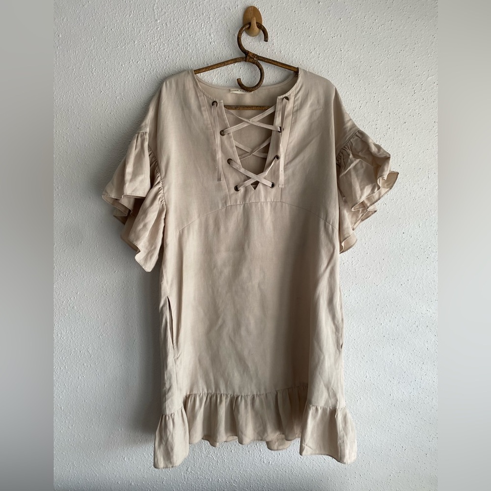 Ulla Johnson Linen Blend Marianne Beige Ruffle Dress
